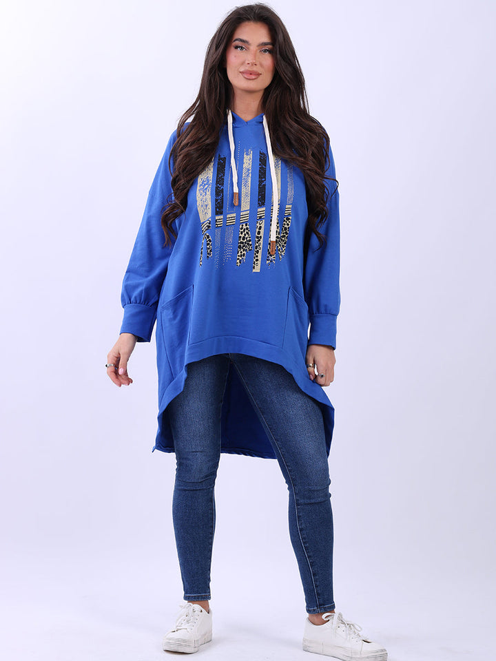 Foil Cotton Hooded Sweat Top Royal Blue