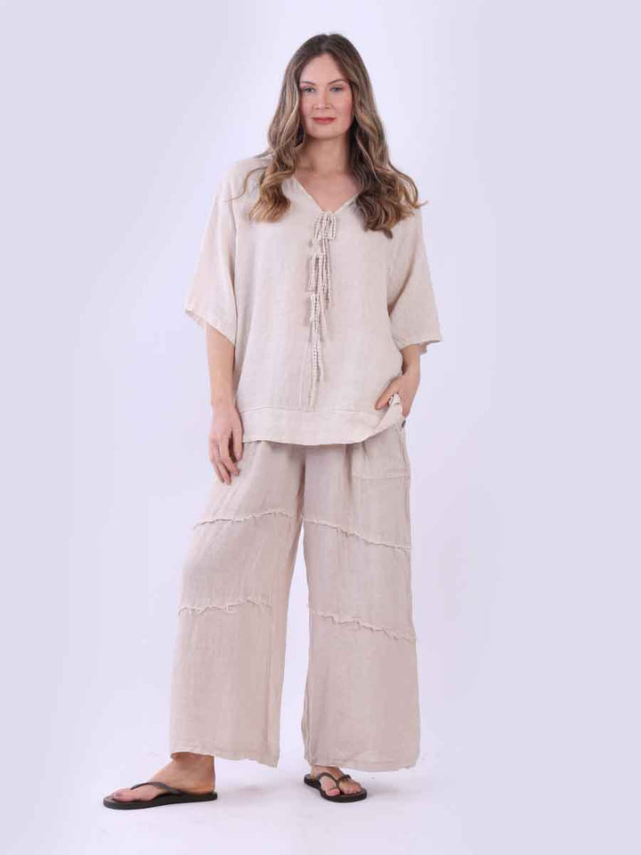 Women Plain Linen Top Beige