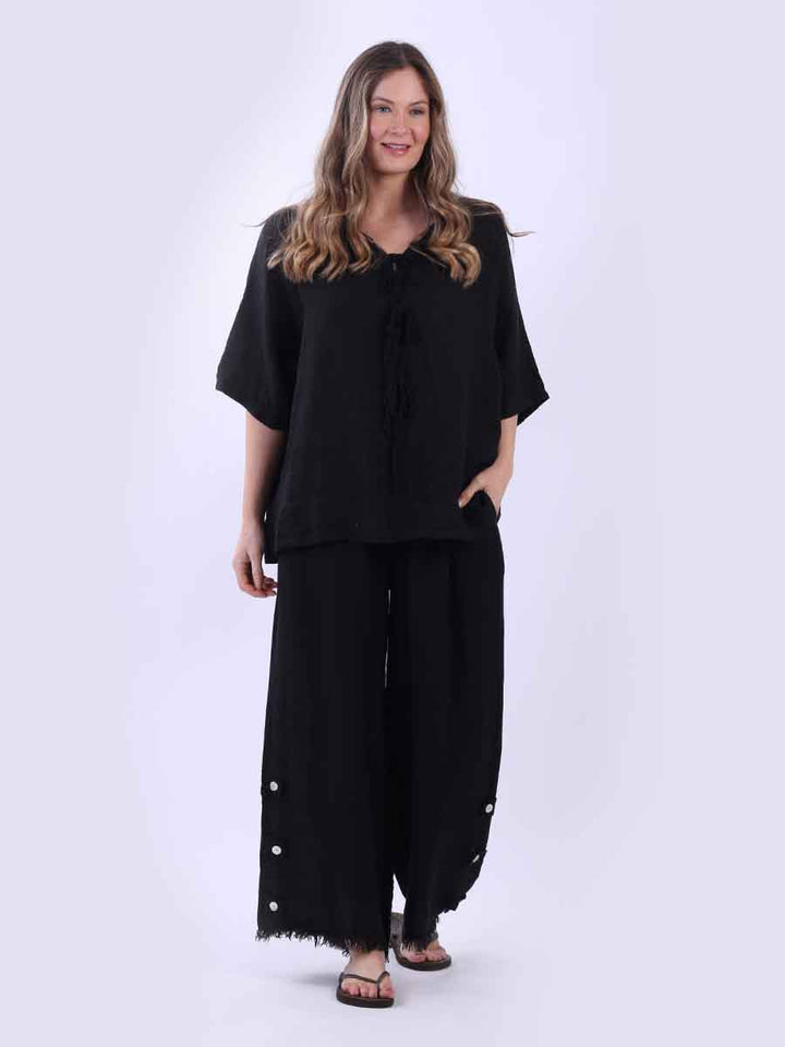 Women Plain Linen Top Black