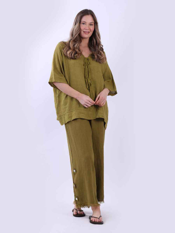 Women Plain Linen Top Olive