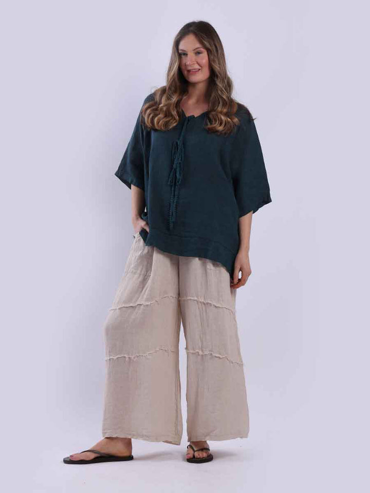 Women Plain Linen Top Teal