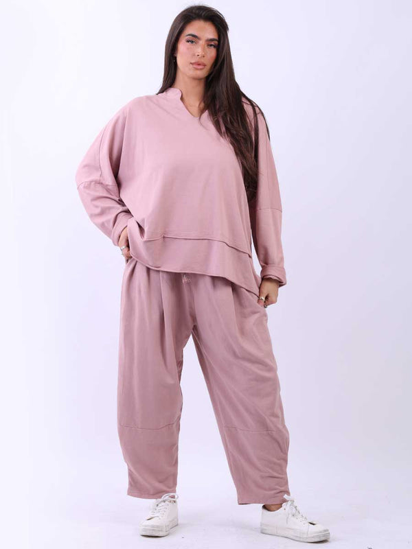 Baggy Solid Cotton Top Pink