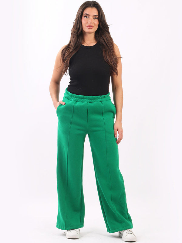Made In Italy Plain Wide Leg Universal Fit Cotton Fleece Trouser