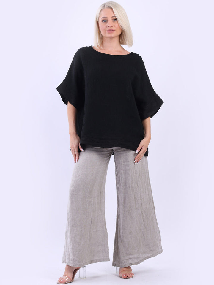 Vintage Washed Linen Baggy Top Black