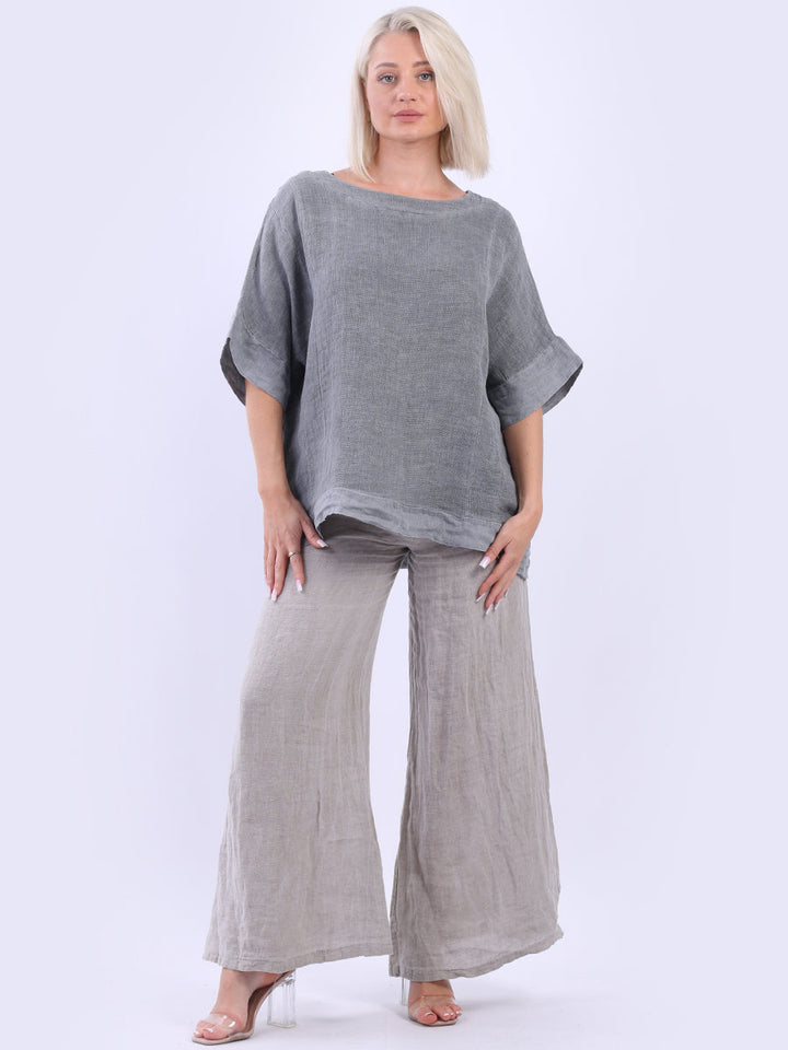 Vintage Washed Linen Baggy Top Charcoal