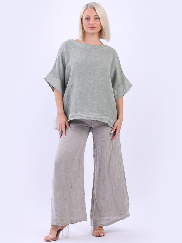 Vintage Washed Linen Baggy Top Khaki