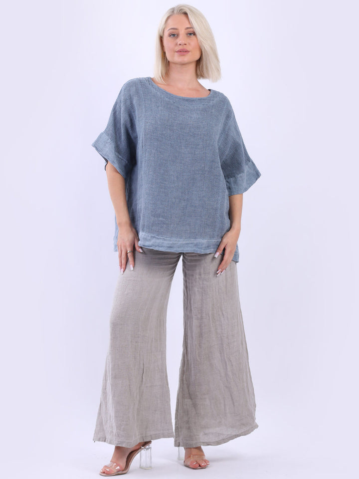 Vintage Washed Linen Baggy Top Navy