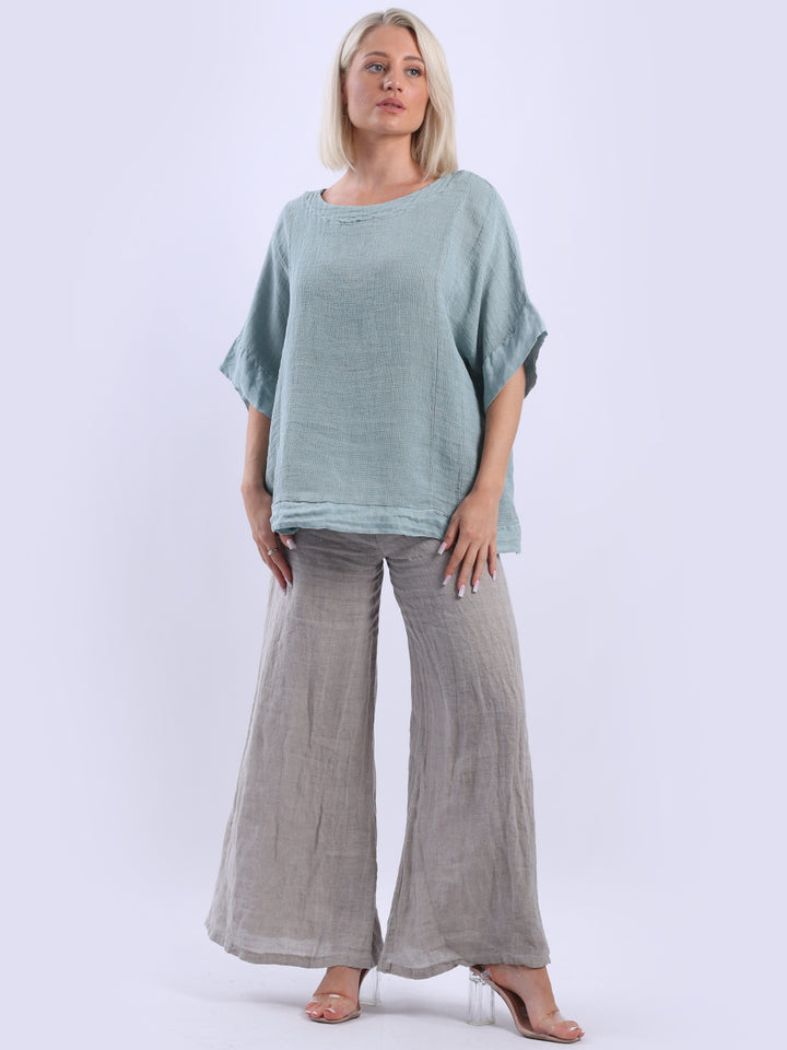 Vintage Washed Linen Baggy Top Ocean Blue