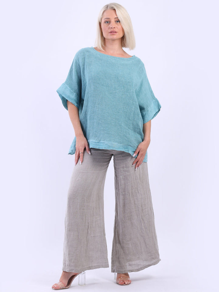 Vintage Washed Linen Baggy Top Teal
