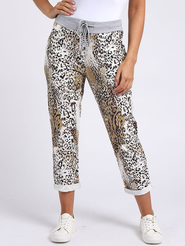 Made In Italy Leopard Print Cotton Pants /Joggers
