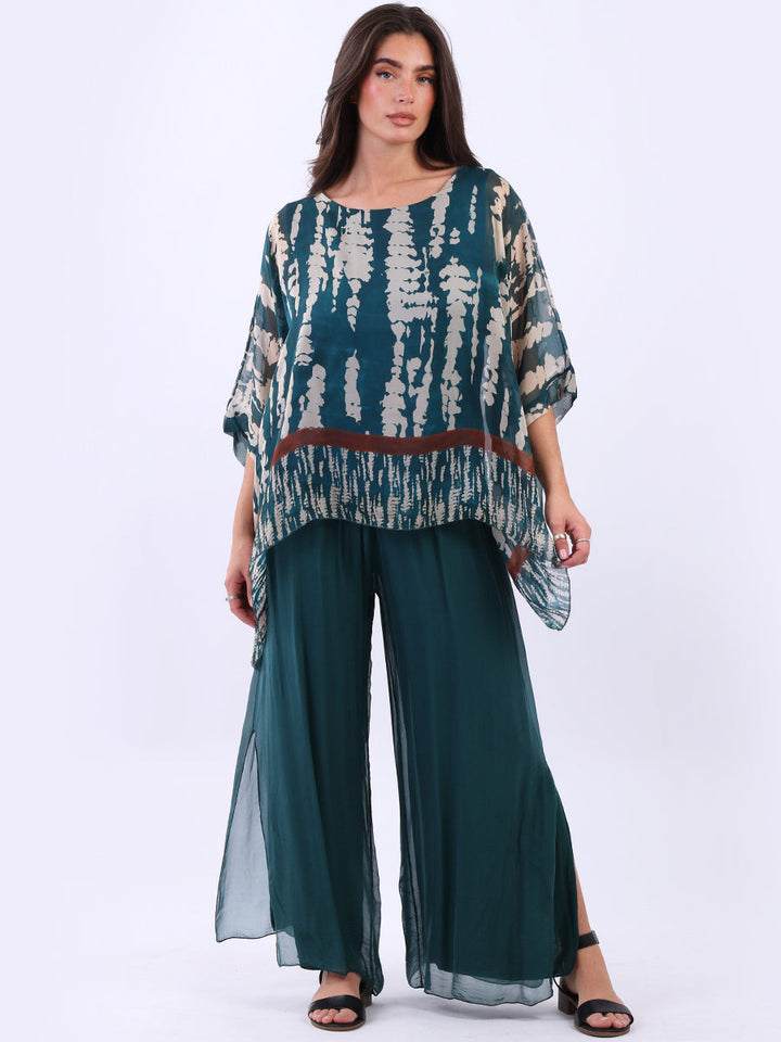 Leopard Silk Tunic Top Bottle Green