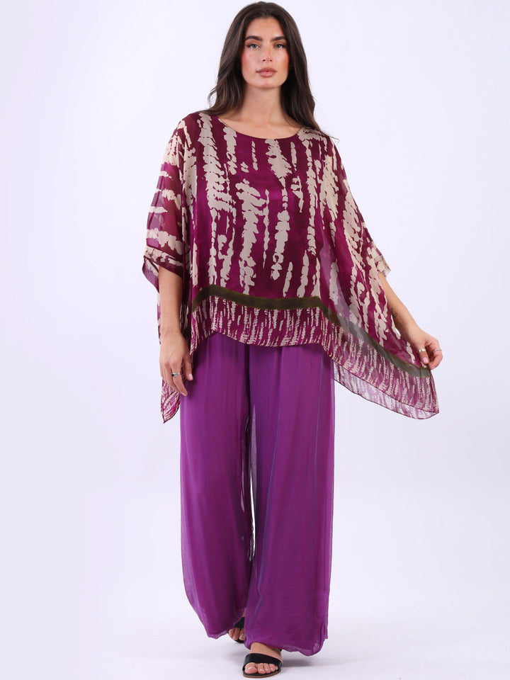 Leopard Silk Tunic Top Magenta