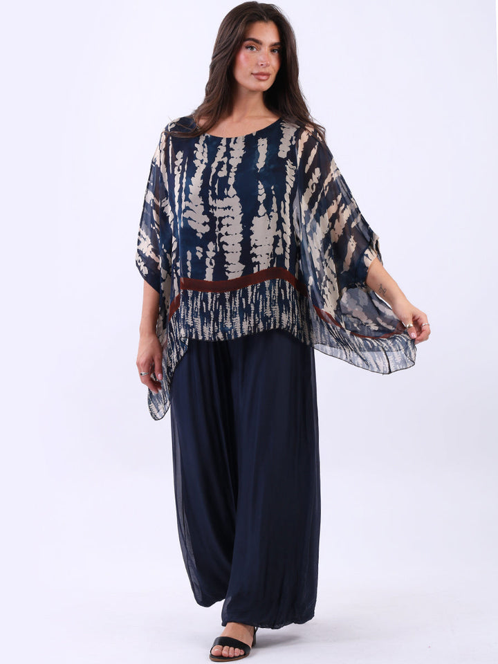 Leopard Silk Tunic Top Navy