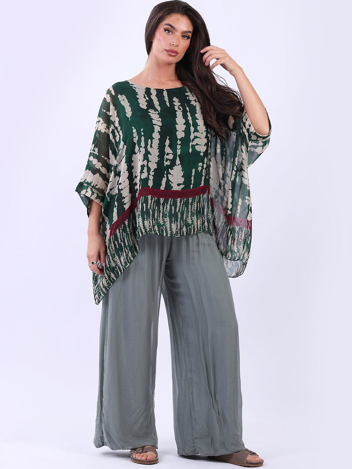 Leopard Silk Tunic Top Teal