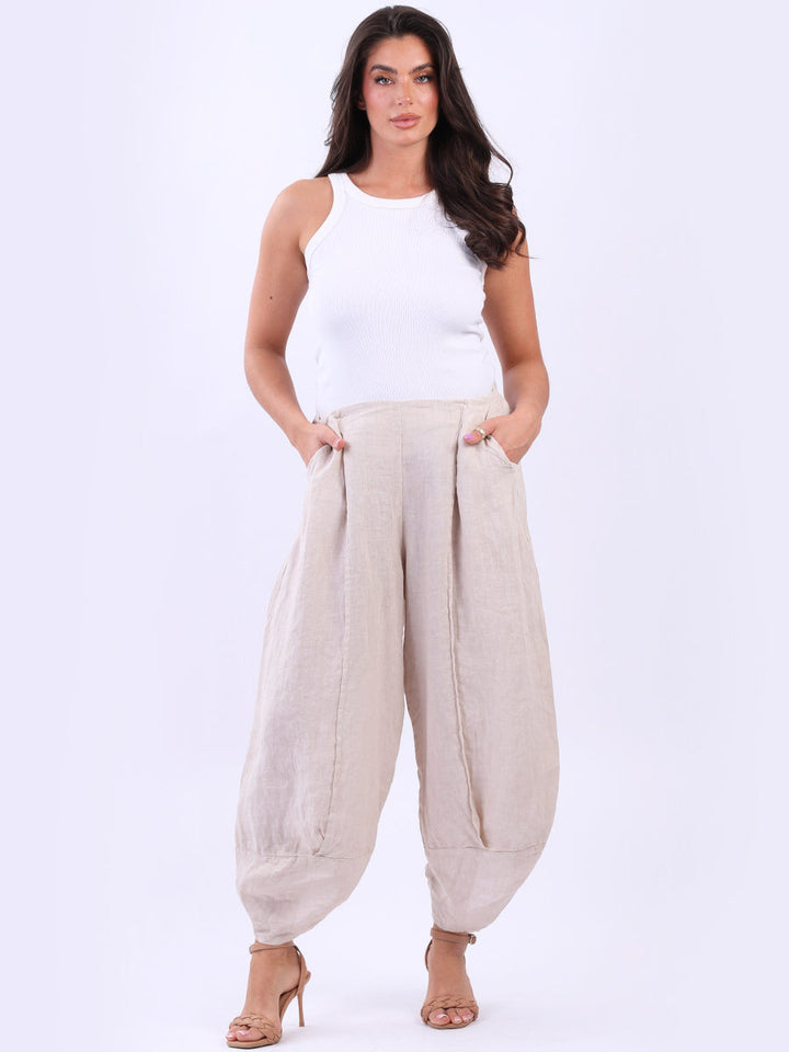 Solid Linen Casual Trouser Beige