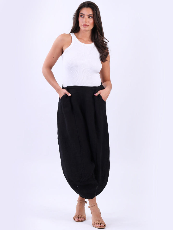 Solid Linen Casual Trouser Black