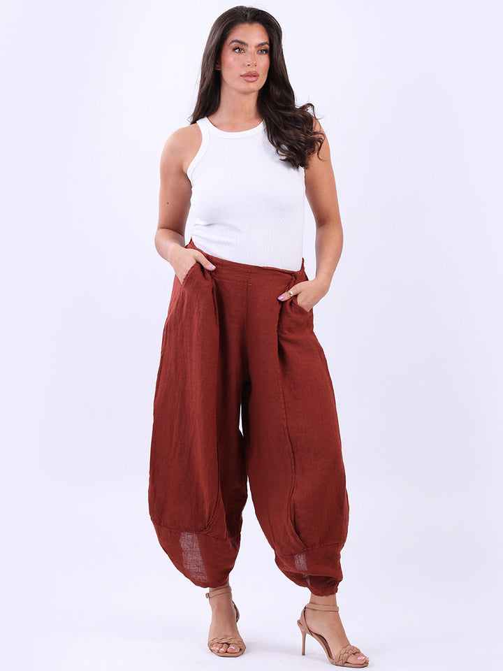Solid Linen Casual Trouser Rust