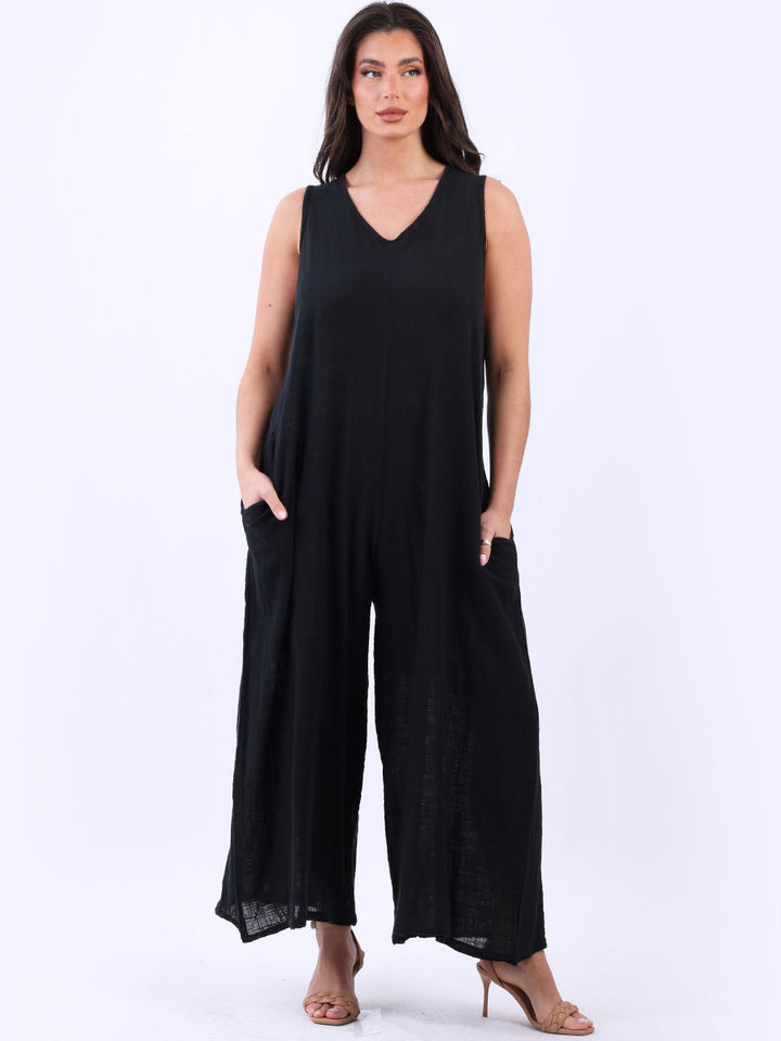 Sleeveless Cotton Tank Jumpsuit Black