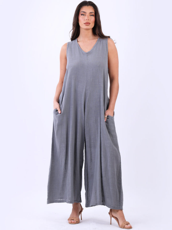 Sleeveless Cotton Tank Jumpsuit Charcoal