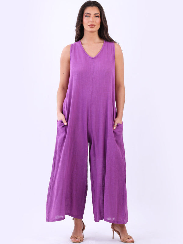 Sleeveless Cotton Tank Jumpsuit Magenta