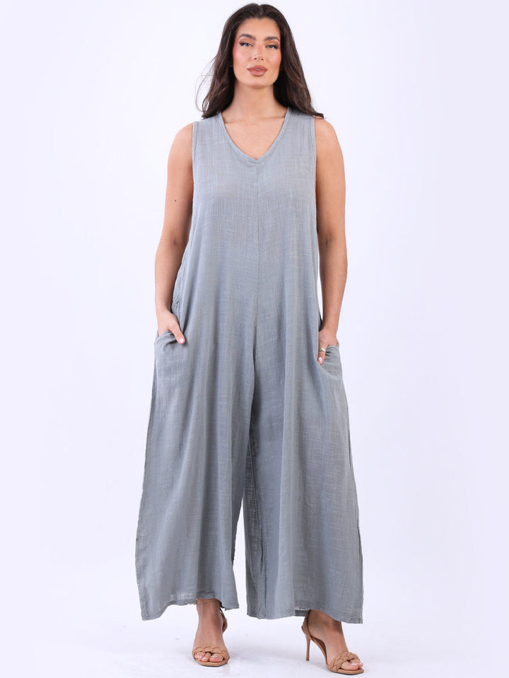 Sleeveless Cotton Tank Jumpsuit Silver