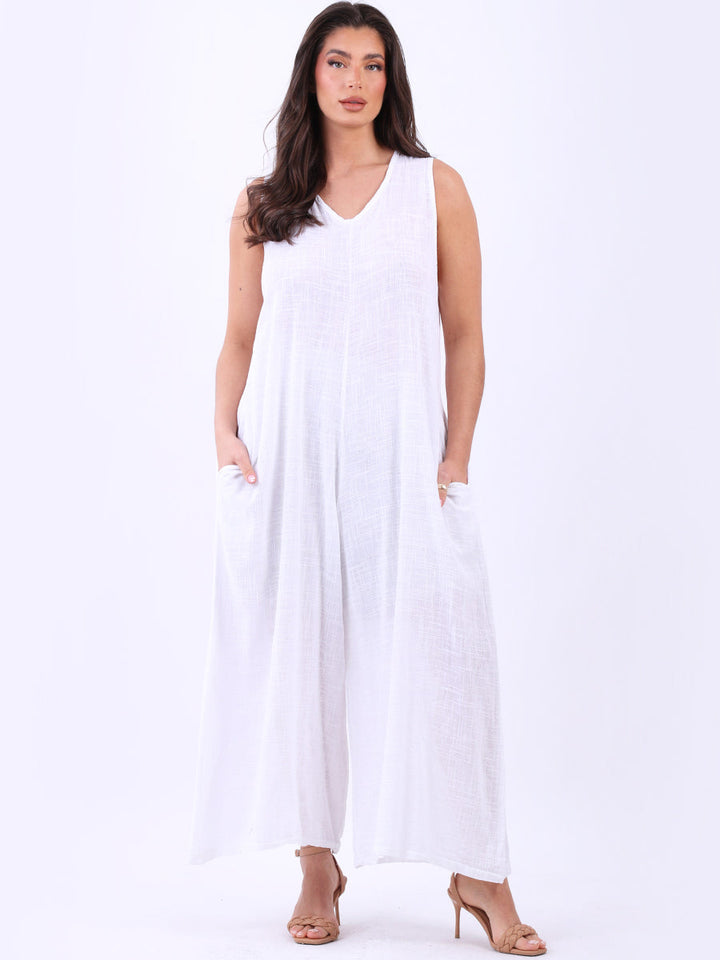 Sleeveless Cotton Tank Jumpsuit White