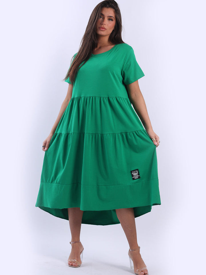 Oversized Tiered Cotton Dress Green