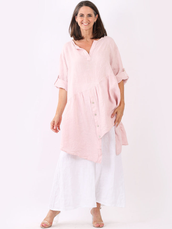 Asymmetric Ruffle Hem Linen Tunic Dress
