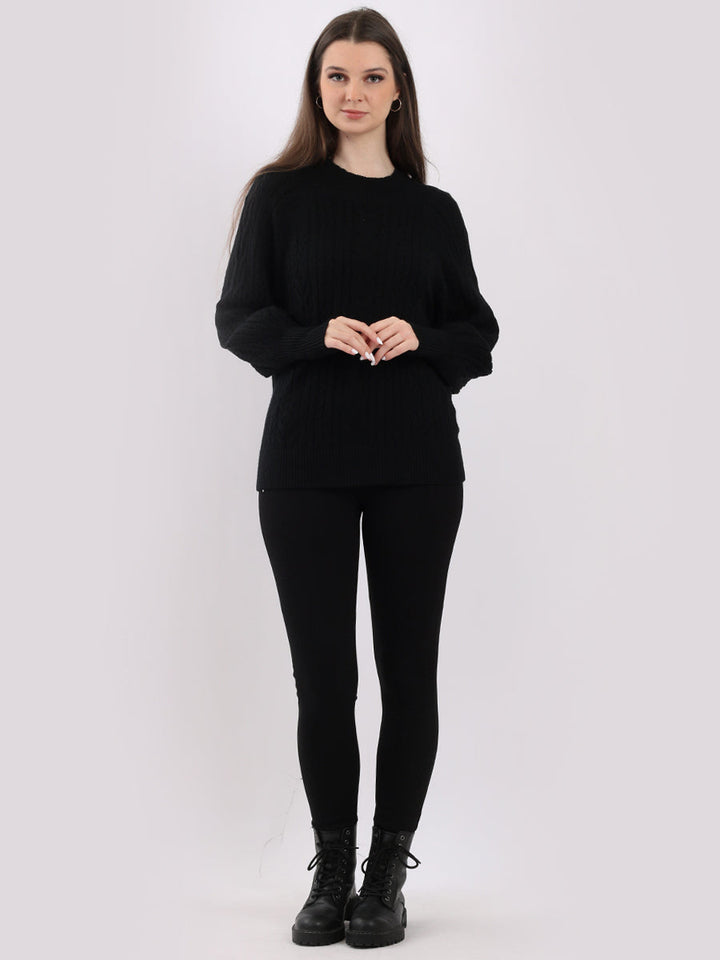 Plain Cable Knit Ribbed Lagenlook Crop Top Black