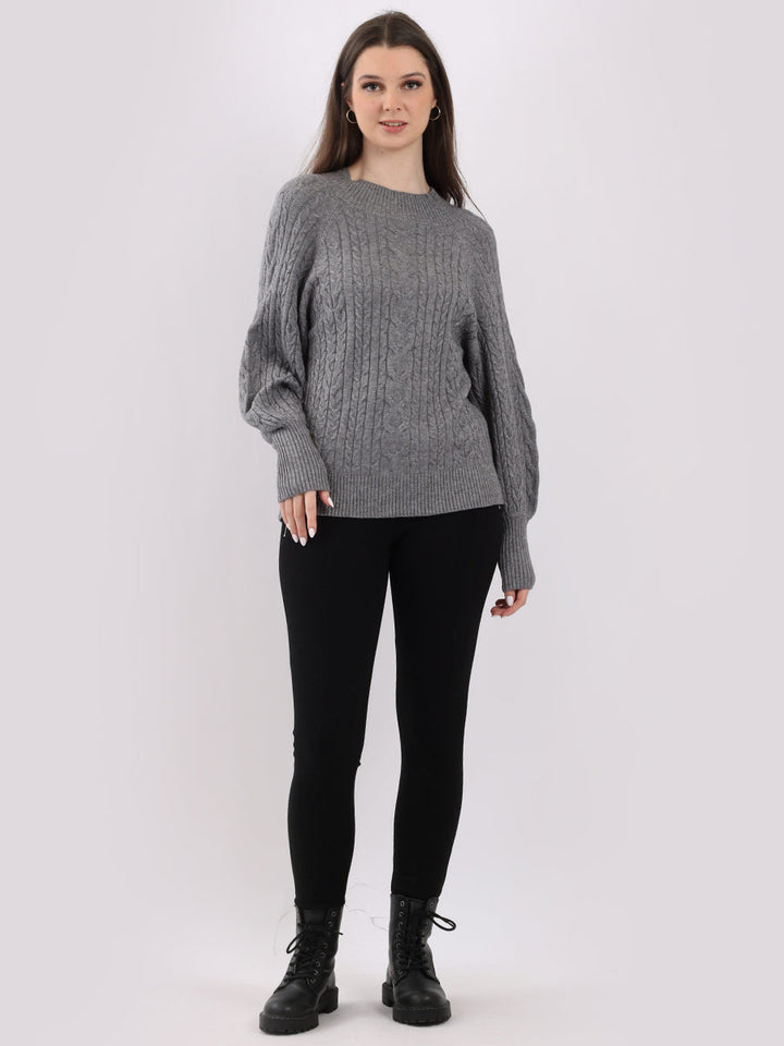 Plain Cable Knit Ribbed Lagenlook Crop Top Dark Grey