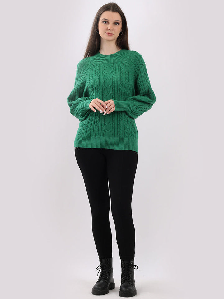 Plain Cable Knit Ribbed Lagenlook Crop Top Green