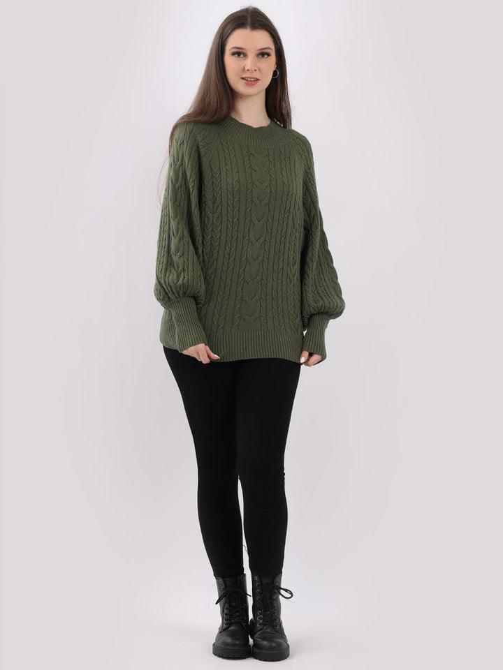 Plain Cable Knit Ribbed Lagenlook Crop Top Khaki