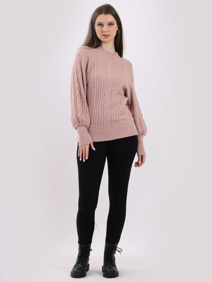 Plain Cable Knit Ribbed Lagenlook Crop Top Pink