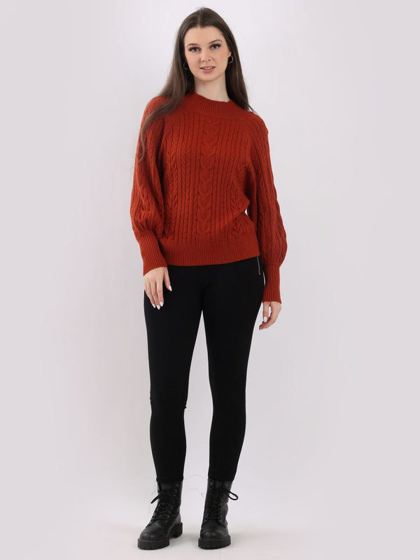 Plain Cable Knit Ribbed Lagenlook Crop Top Rust