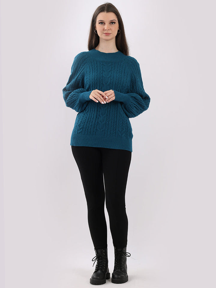 Plain Cable Knit Ribbed Lagenlook Crop Top Teal