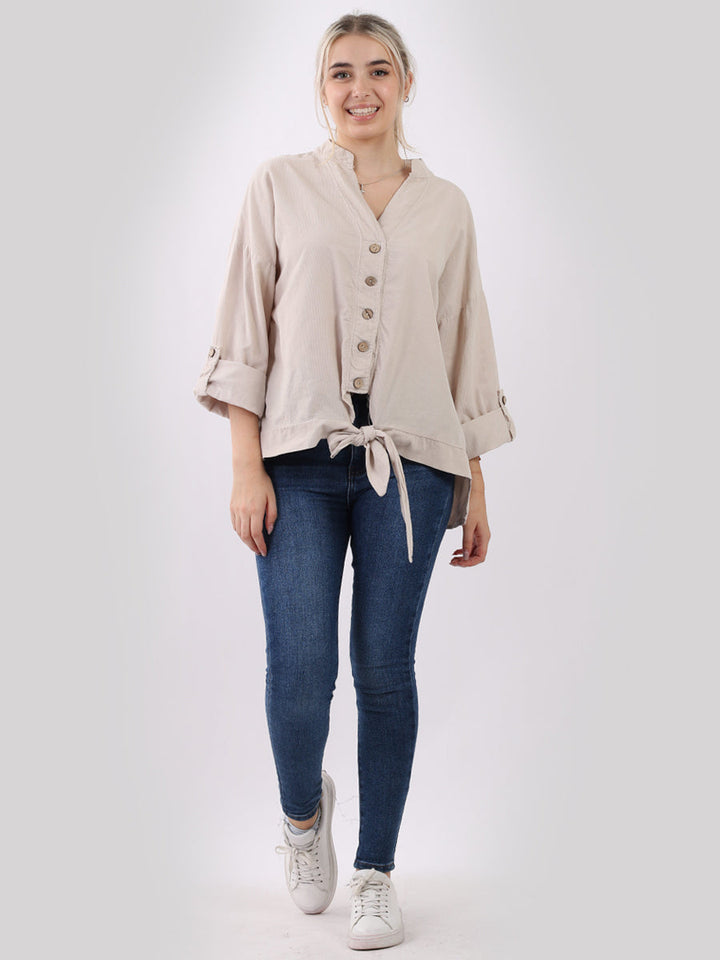 Cotton Corduroy Lagenlook Crop Top Beige