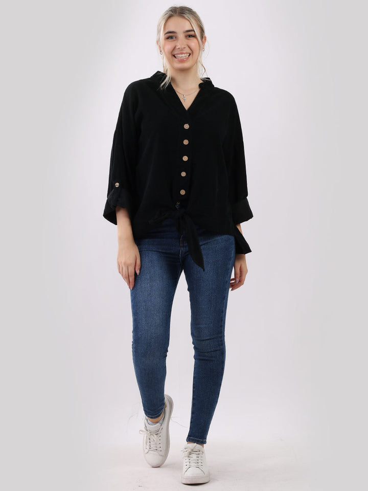 Cotton Corduroy Lagenlook Crop Top Black