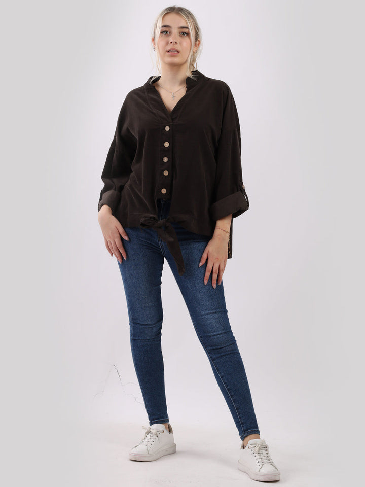 Cotton Corduroy Lagenlook Crop Top Chocolate