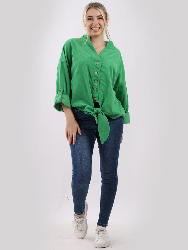 Cotton Corduroy Lagenlook Crop Top Green