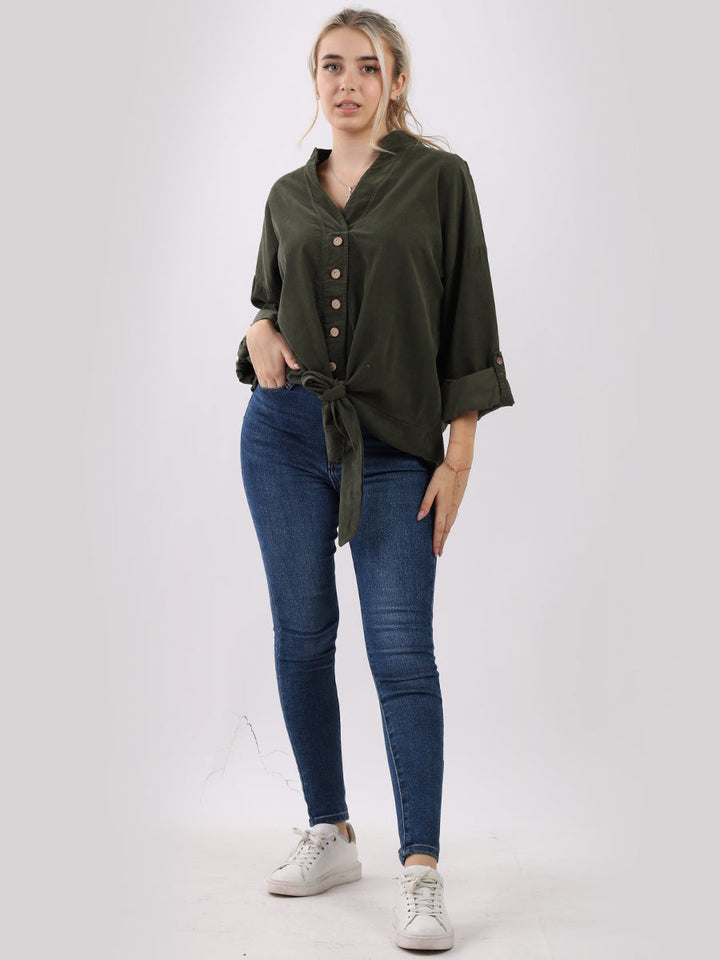 Cotton Corduroy Lagenlook Crop Top Khaki