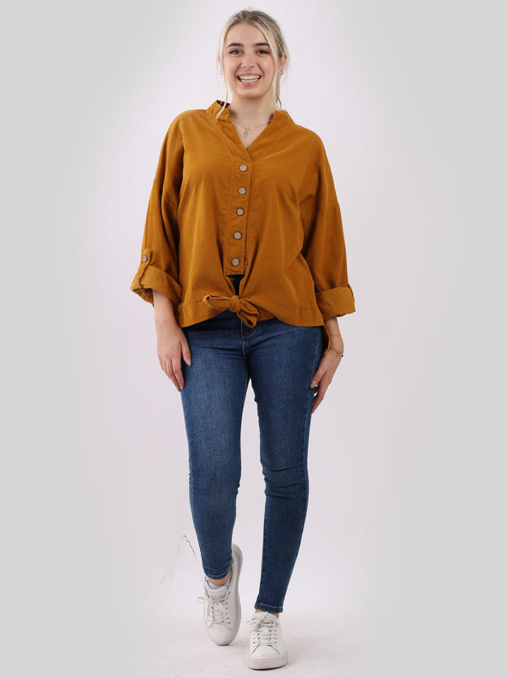 Cotton Corduroy Lagenlook Crop Top Mustard