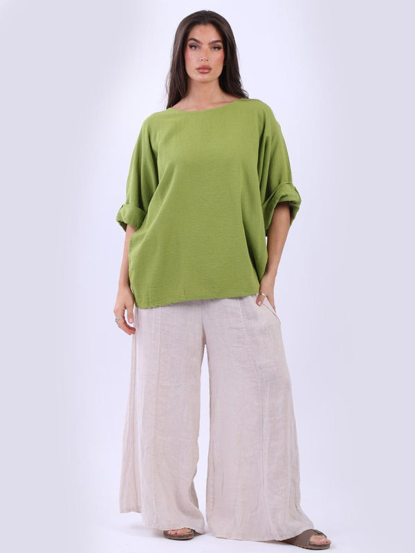 Made In Italy Plain Cotton Crop Baggy Top
