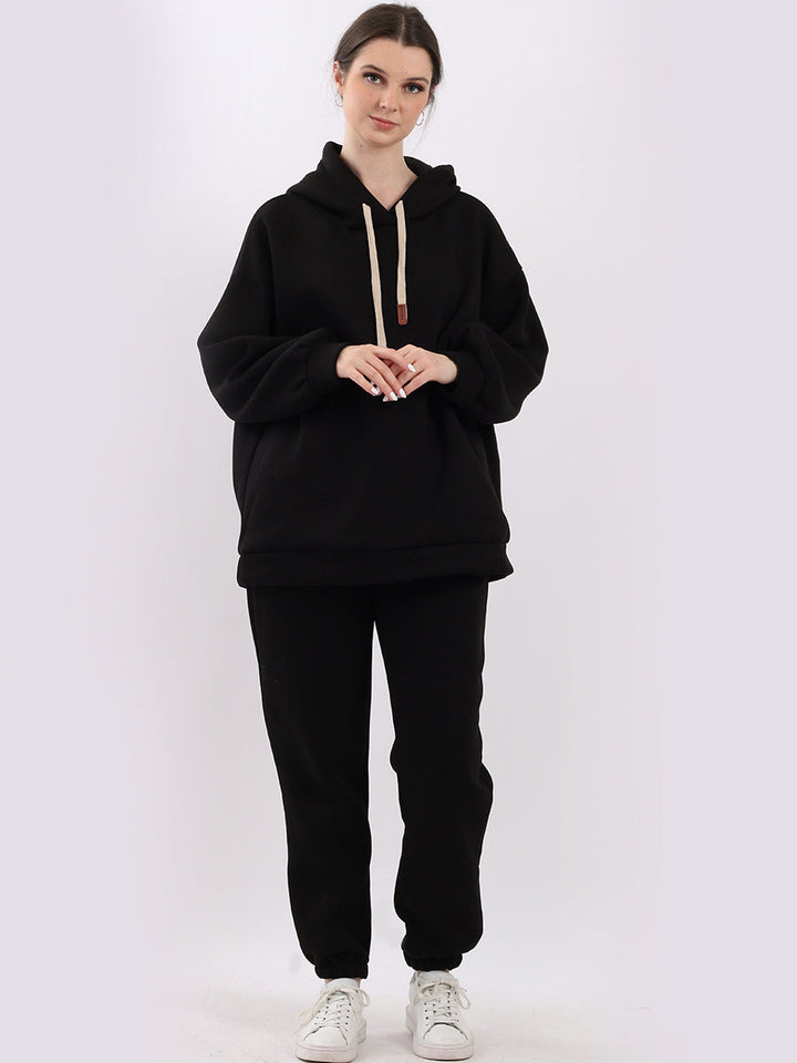 Plain Cotton Boxy Fleece Hoodie Black