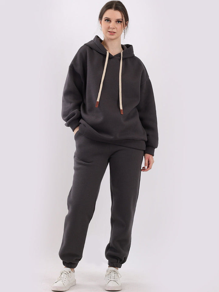Plain Cotton Boxy Fleece Hoodie Charcoal