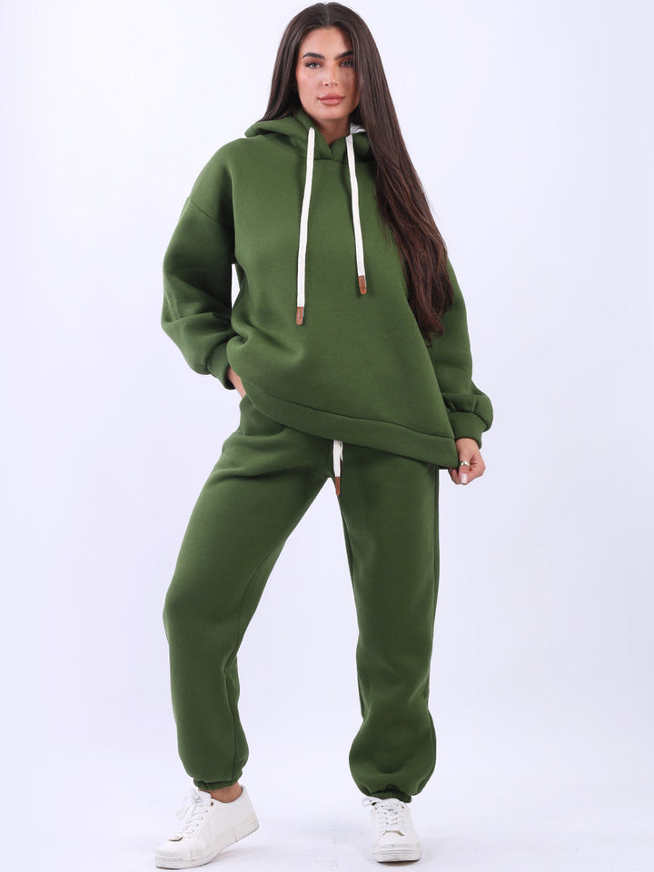 Plain Cotton Boxy Fleece Hoodie Green