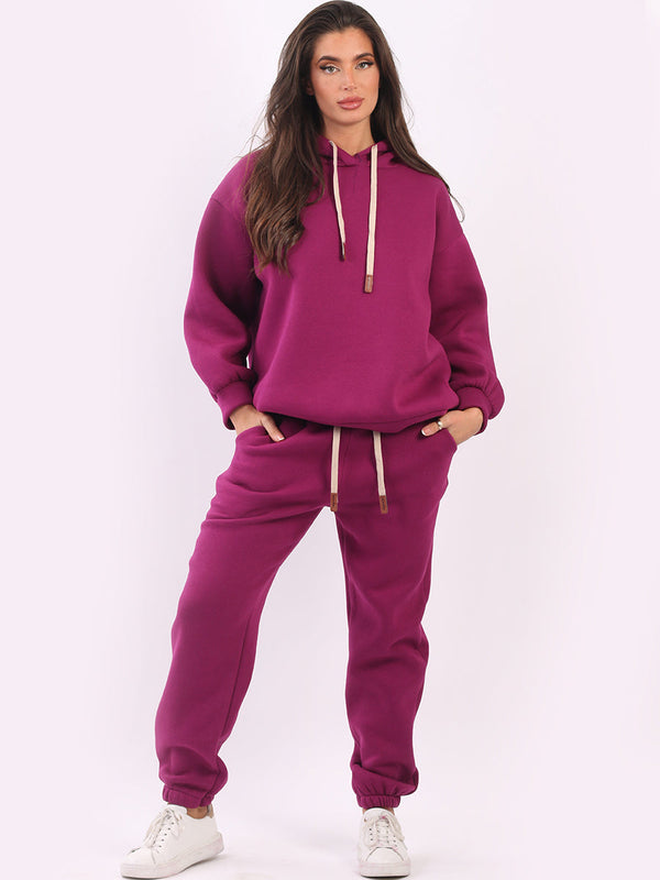 Plain Cotton Boxy Fleece Hoodie Magenta
