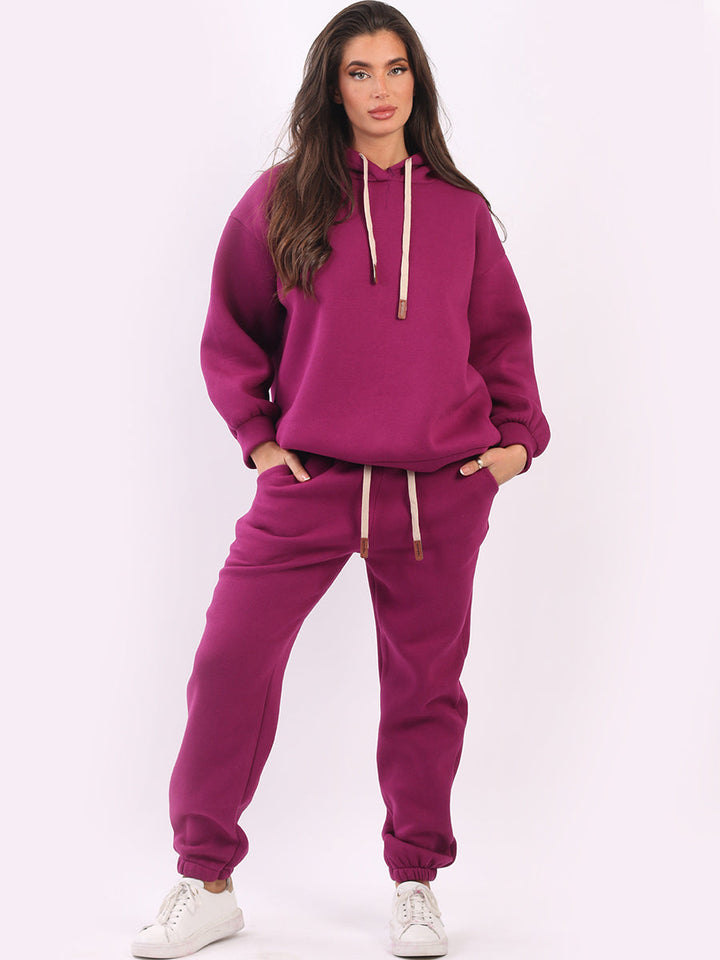 Plain Cotton Boxy Fleece Hoodie Magenta