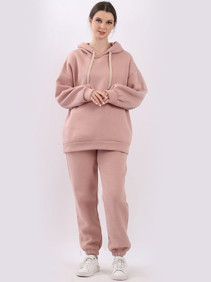 Plain Cotton Boxy Fleece Hoodie Pink