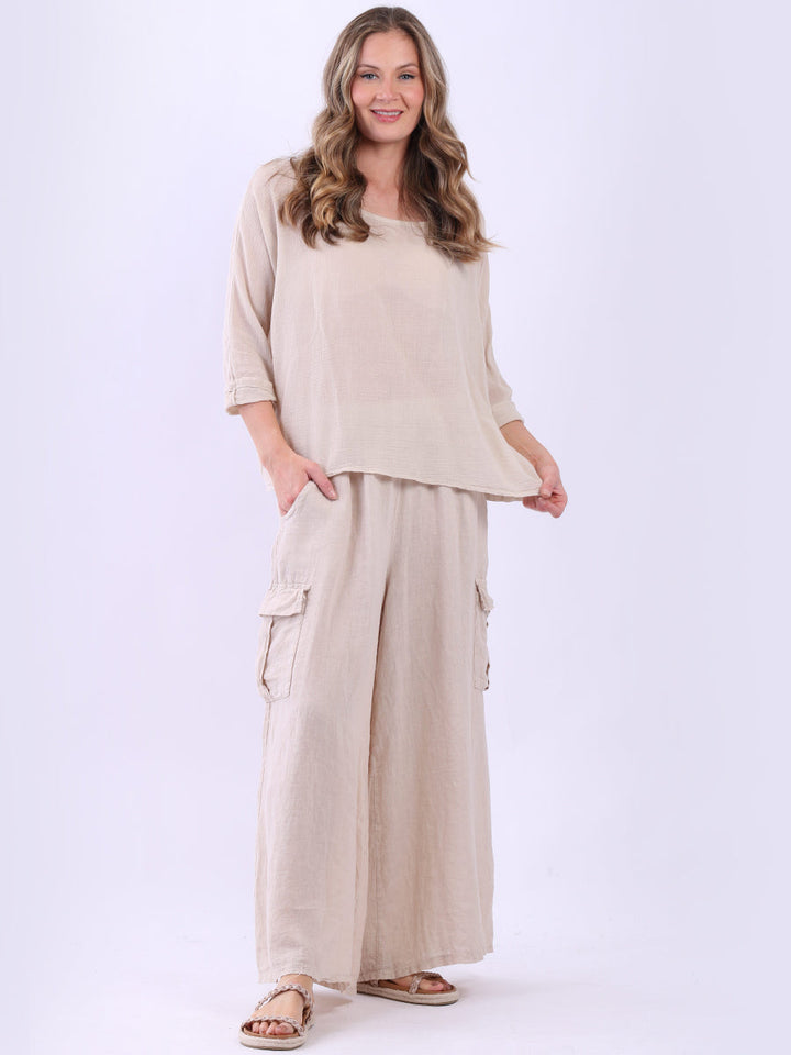 Cotton Lagenlook Crop Top Beige
