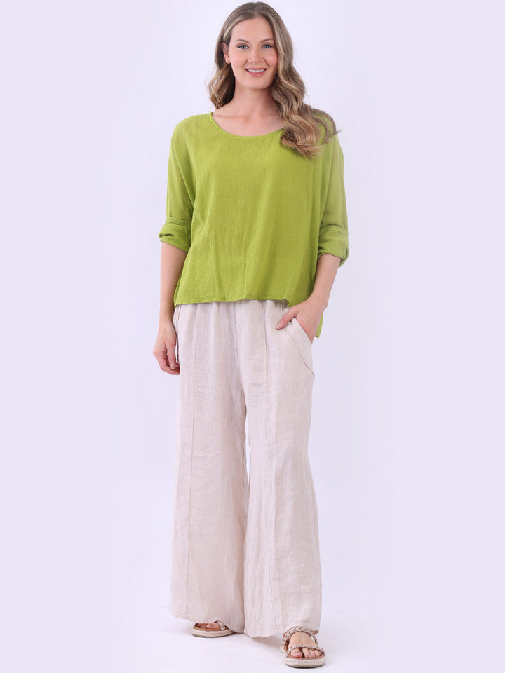 Cotton Lagenlook Crop Top Lime Green